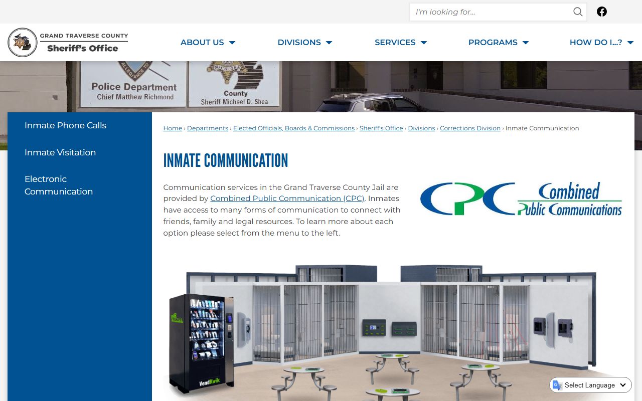 Grand Traverse County Sheriff's Office page for busted mugshots search