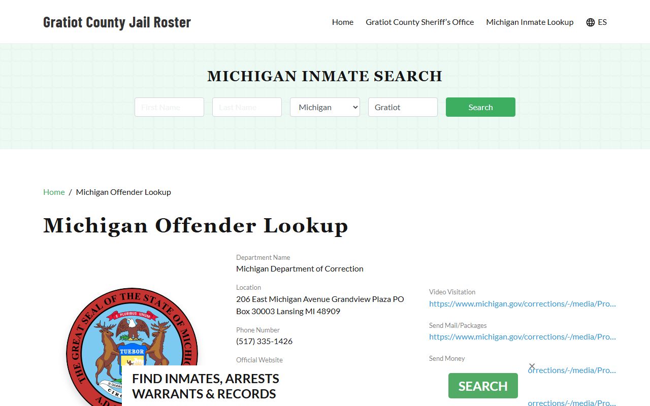 Gratiot County inmate search tool for busted mugshots lookup
