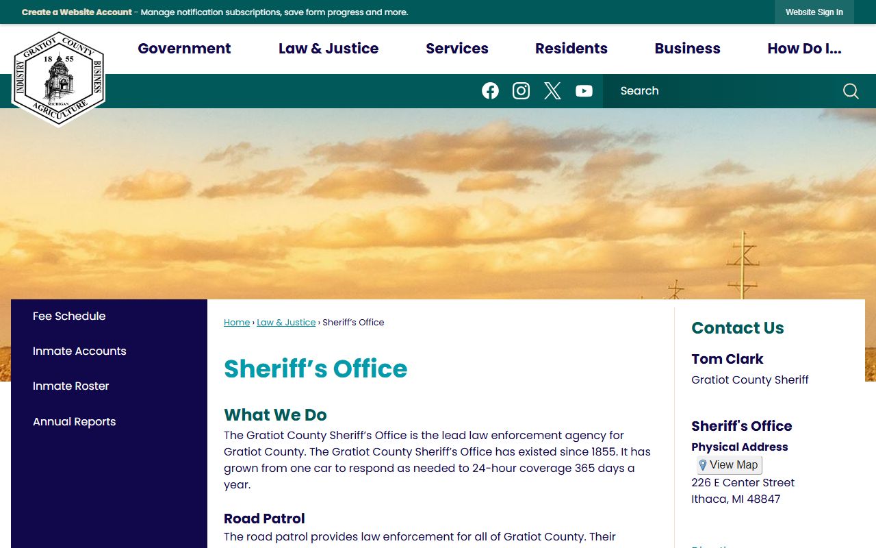 Gratiot County Sheriff's Office page for busted mugshots records