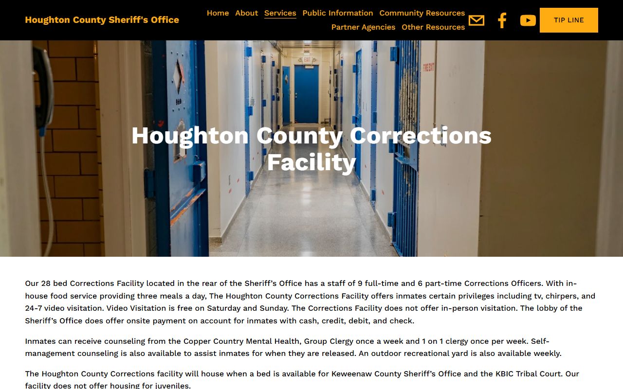 Houghton County corrections division page for inmate search and busted mugshots