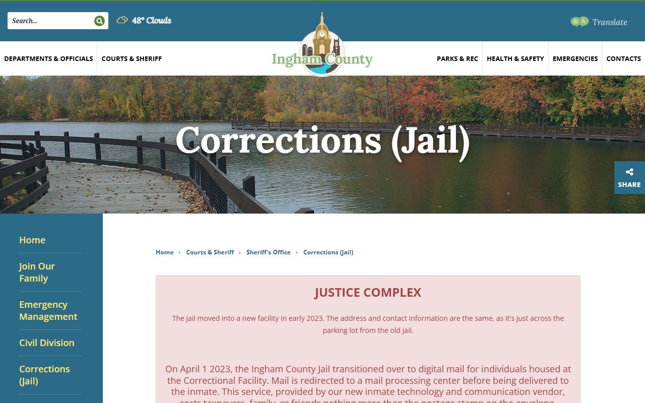 Ingham County corrections page for busted mugshots and inmate search