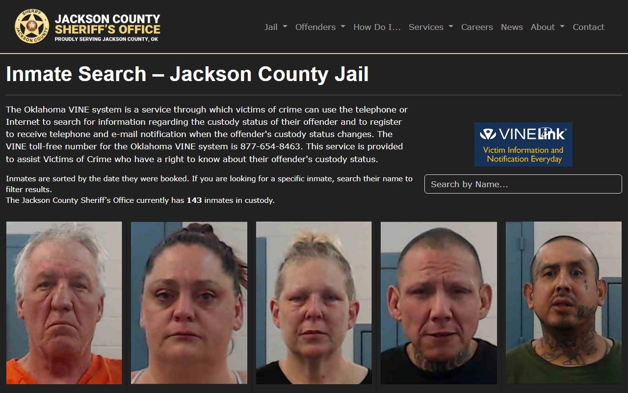 Jackson County Sheriff inmate search page for busted mugshots lookup