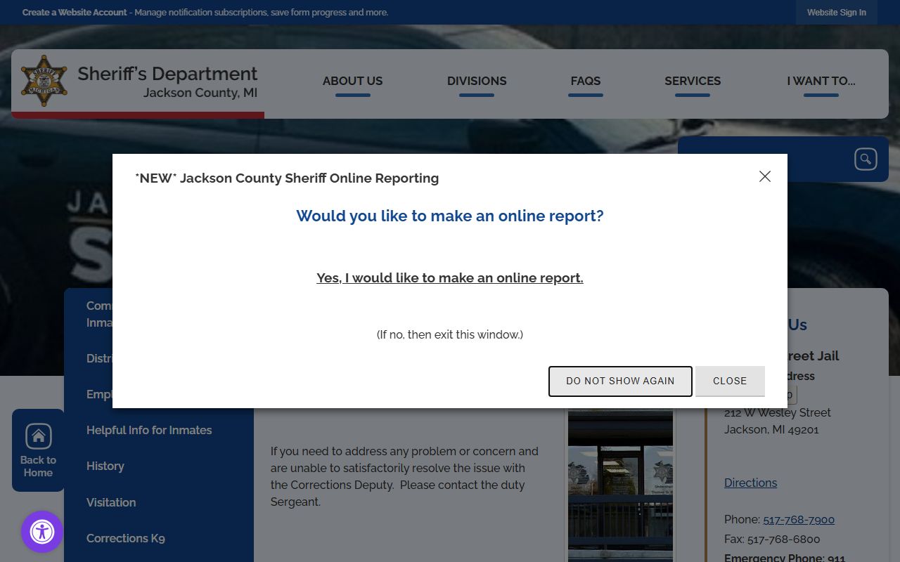 Jackson County jail information page for busted mugshots and inmate data