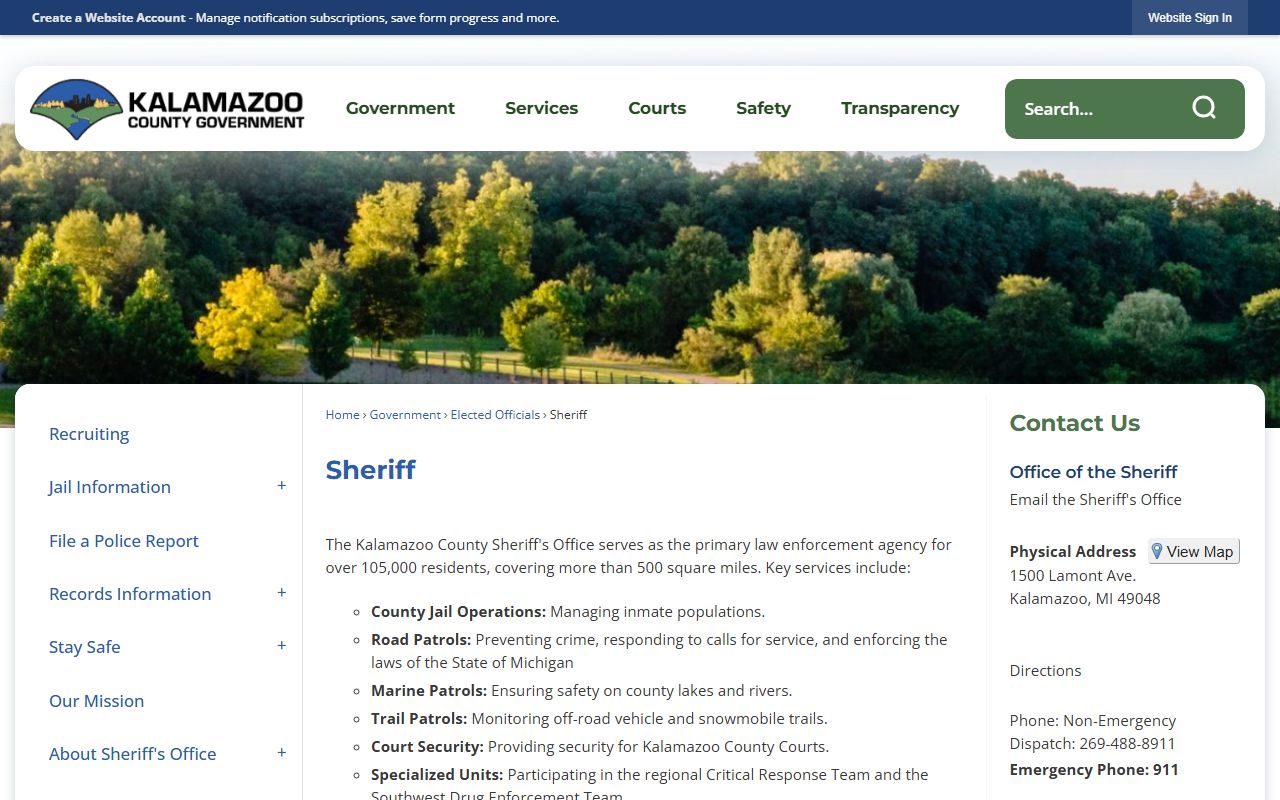 Kalamazoo County Sheriff's Office page for busted mugshots resources