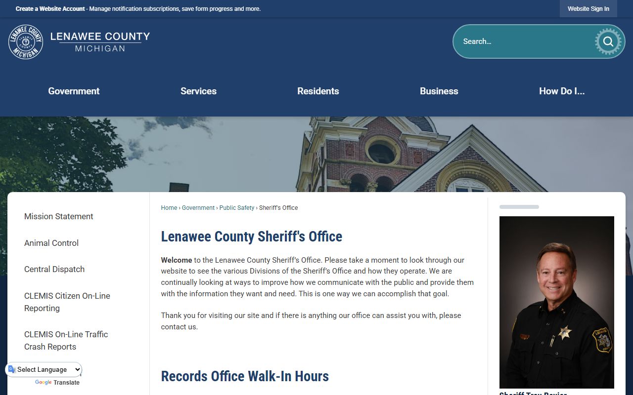 Lenawee County Sheriff's Office page for busted mugshots