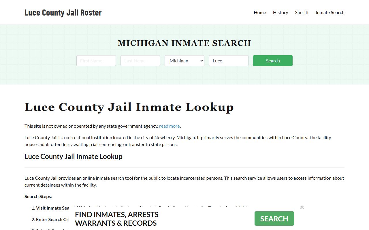 Luce County jail info page for busted mugshots search