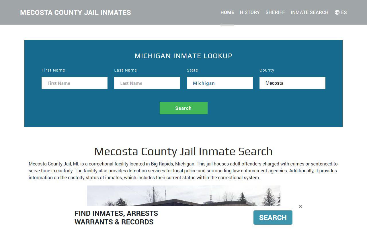 Mecosta County jail roster page showing busted mugshots data