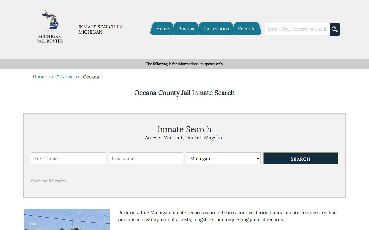 Oceana County jail roster page showing busted mugshots information