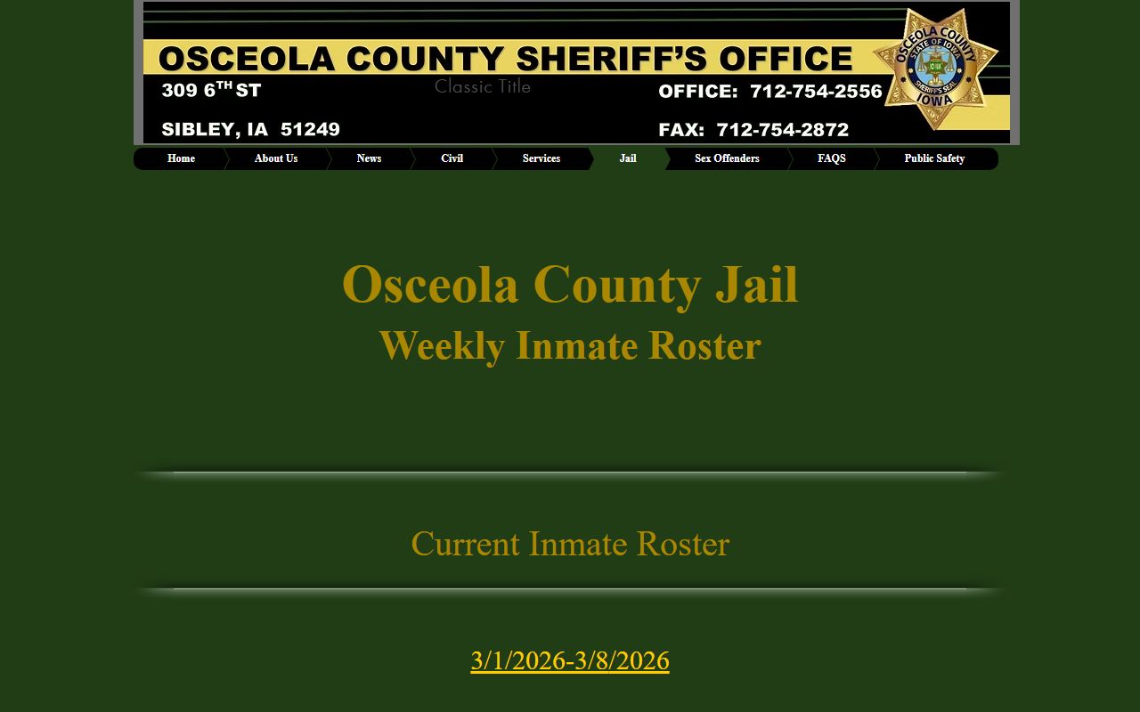 Osceola County Sheriff inmate roster page for busted mugshots