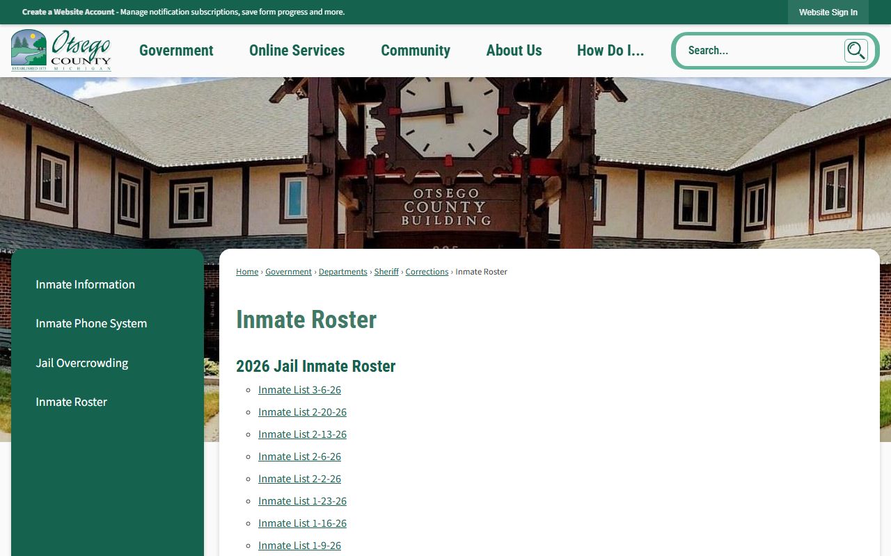 Otsego County inmate roster archive page for busted mugshots