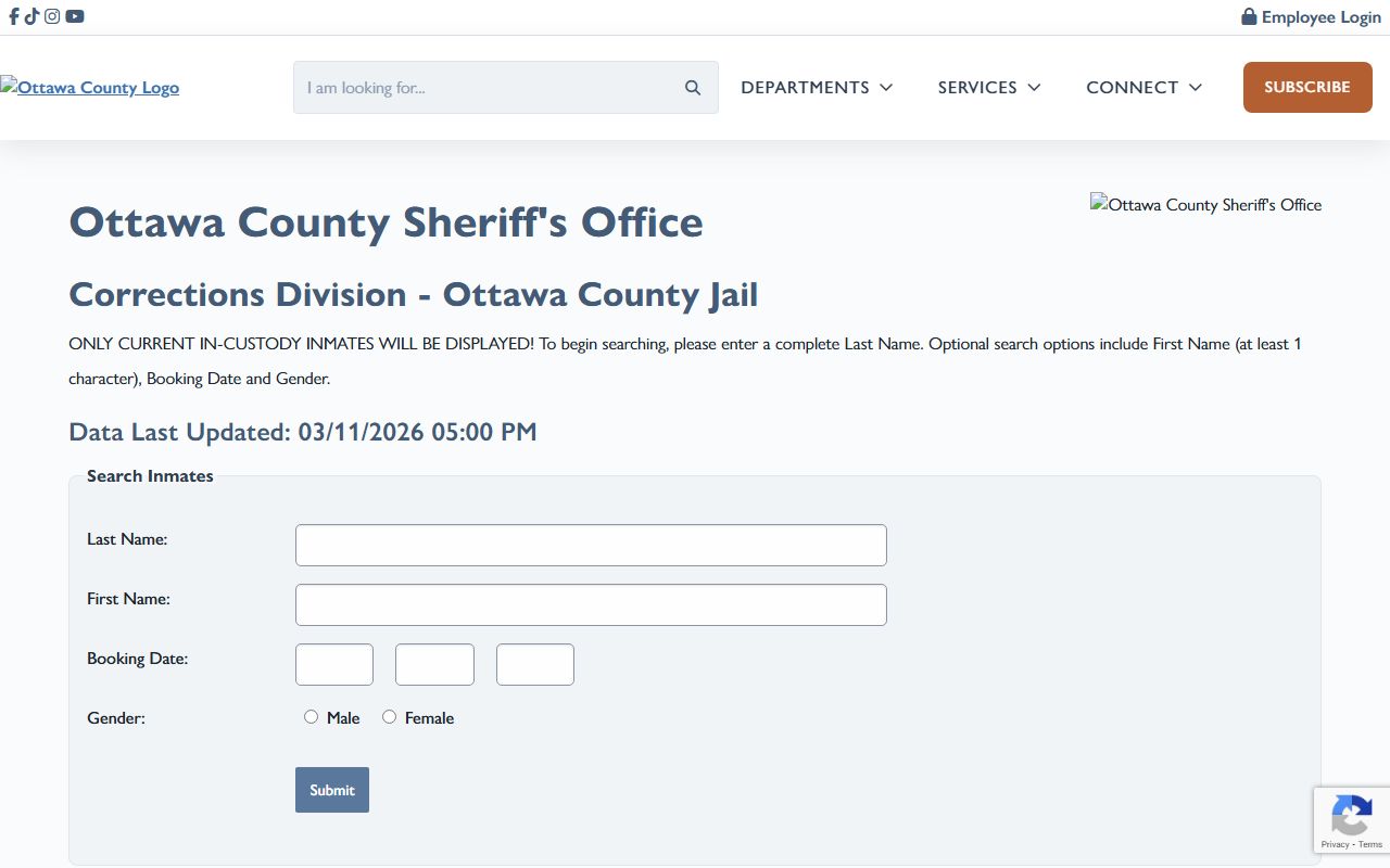 Ottawa County inmate lookup page for busted mugshots search